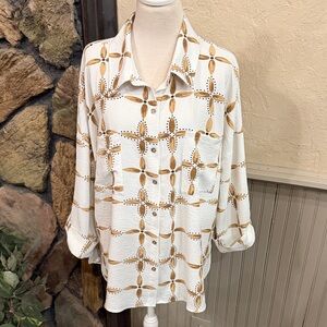 Women's White and Brown Blouse